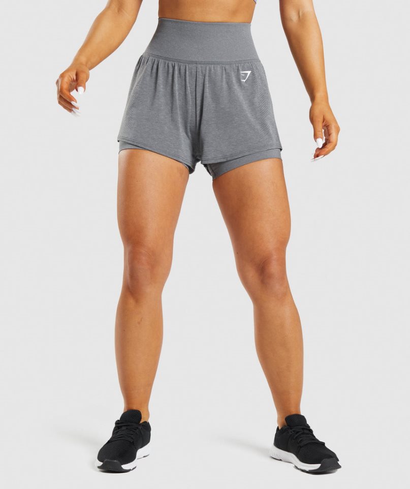 Women\'s Gymshark Vital Seamless 2.0 2-in-1 Shorts Grey | CA A1N076